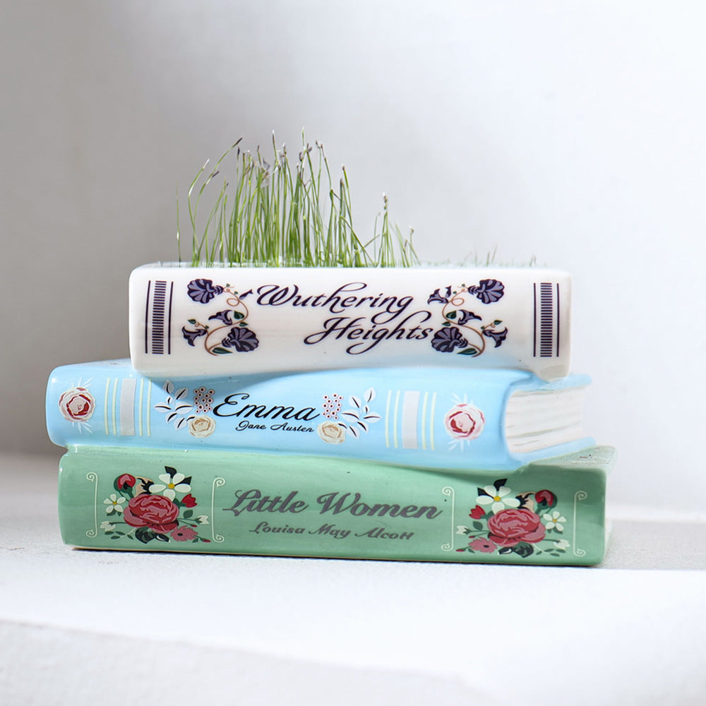 Literary Book Vase - Creative Ceramic Planter & Desk Organizer(Stack of books)