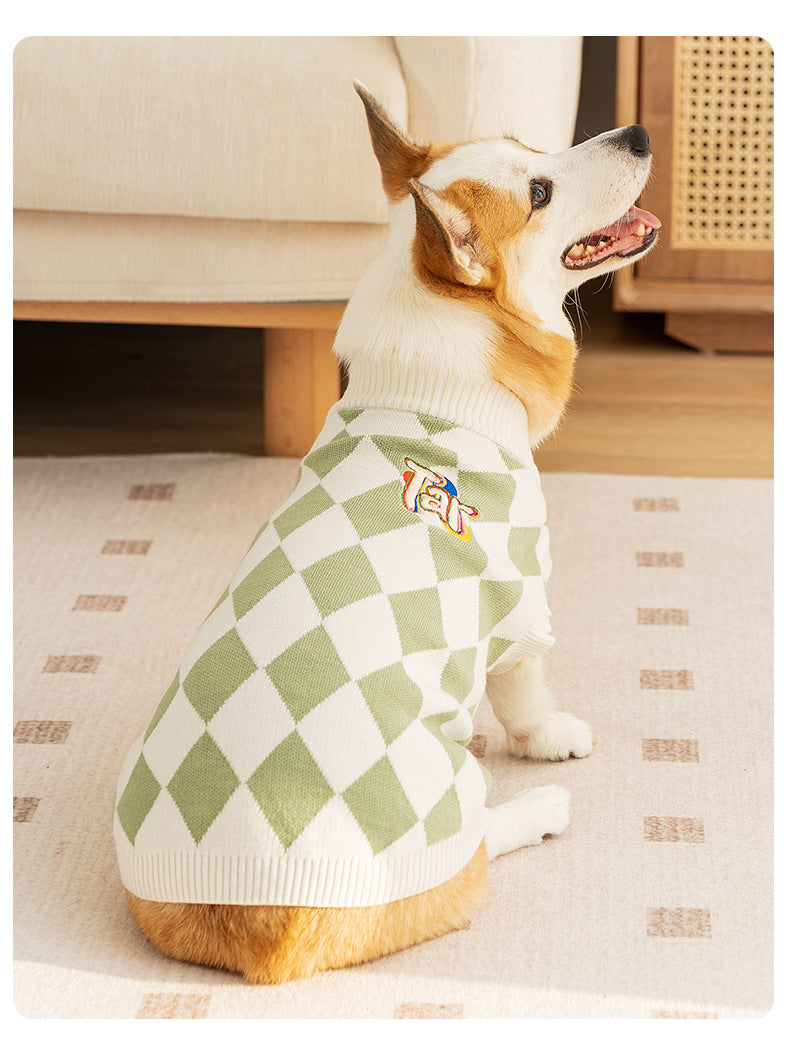 Classic Argyle Dog Sweater Green & White Knit for &