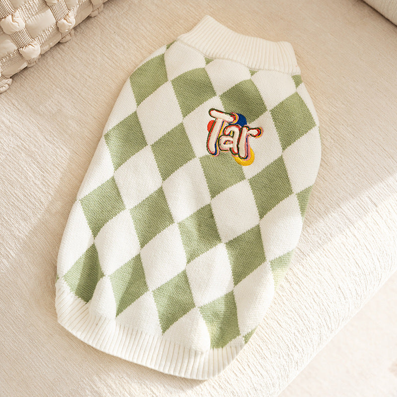 Classic Argyle Dog Sweater - Green & White Knit for Corgis & Medium Breeds (Size : XL)