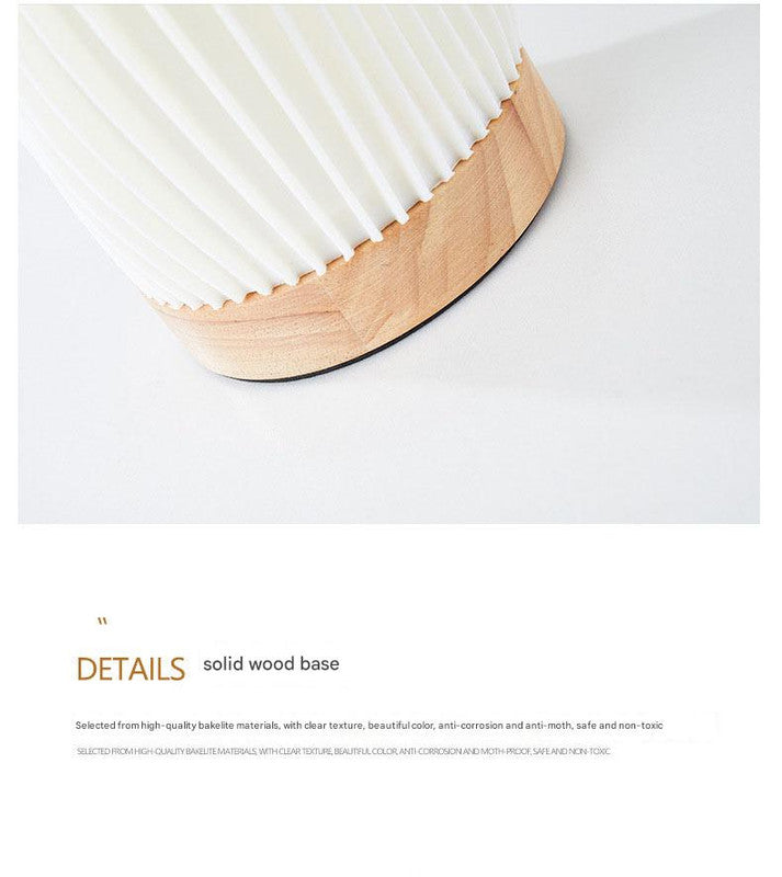 Unique Pleated Design Table Lamp - 3D Printed Washable Shade, Wooden Base, Adjustable LED (Small peach)