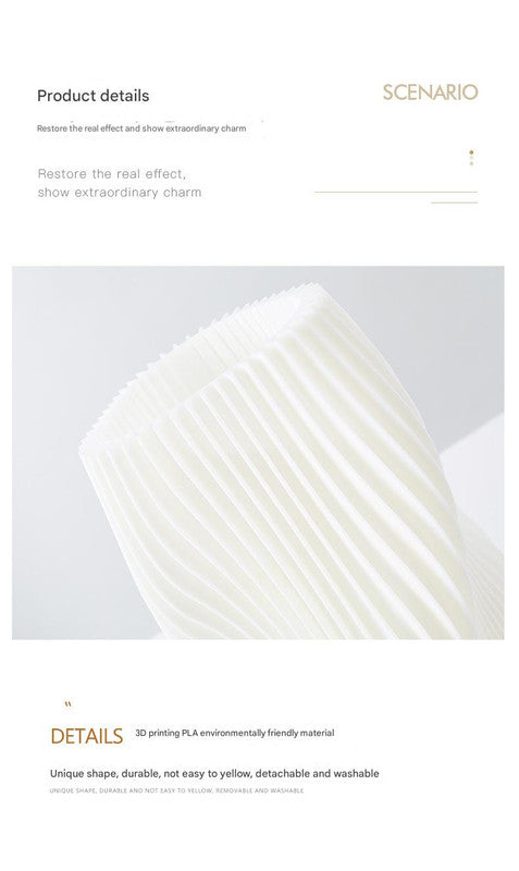 Unique Pleated Design Table Lamp - 3D Printed Washable Shade, Wooden Base, Adjustable LED (Four-star rotation)