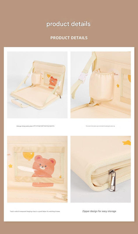 Pink Foldable Car Back Seat Organizer Tray - PU Leather Travel Desk with Tablet Holder