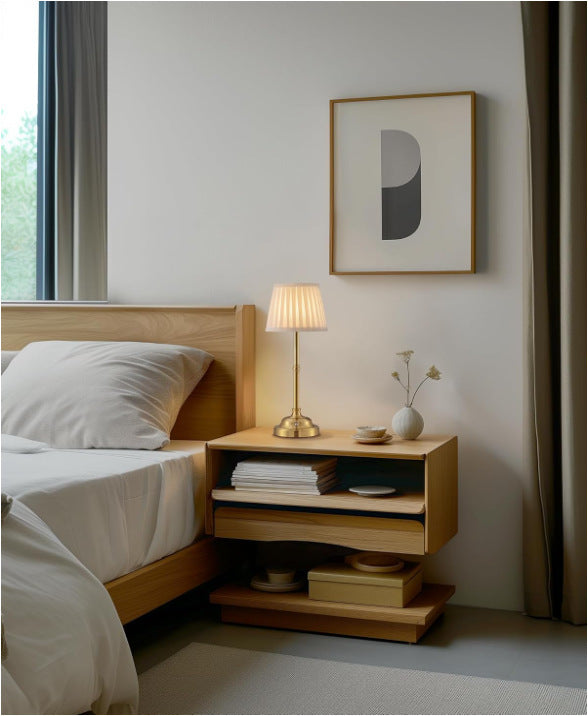 Gold and White Elegant Rechargeable Fabric Shade LED Lamp - Cordless Touch Stepless Dimmable Table Light