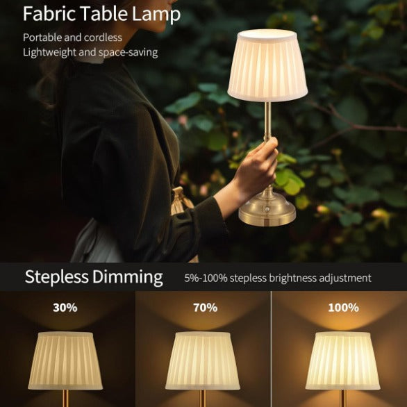 Black and White Elegant Rechargeable Fabric Shade LED Lamp - Cordless Touch Stepless Dimmable Table Light