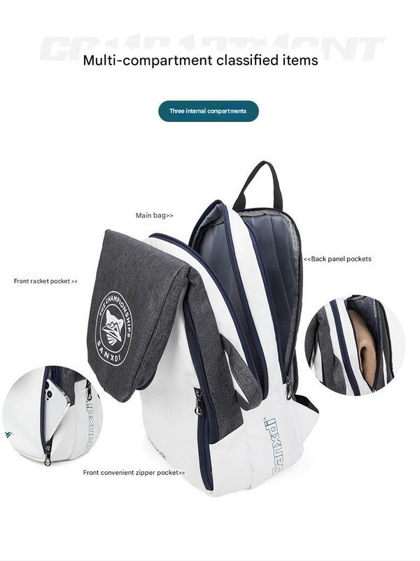 Blue and White Multifunctional Tennis & Badminton Backpack - Waterproof Racket Bag with Shoe Compartment