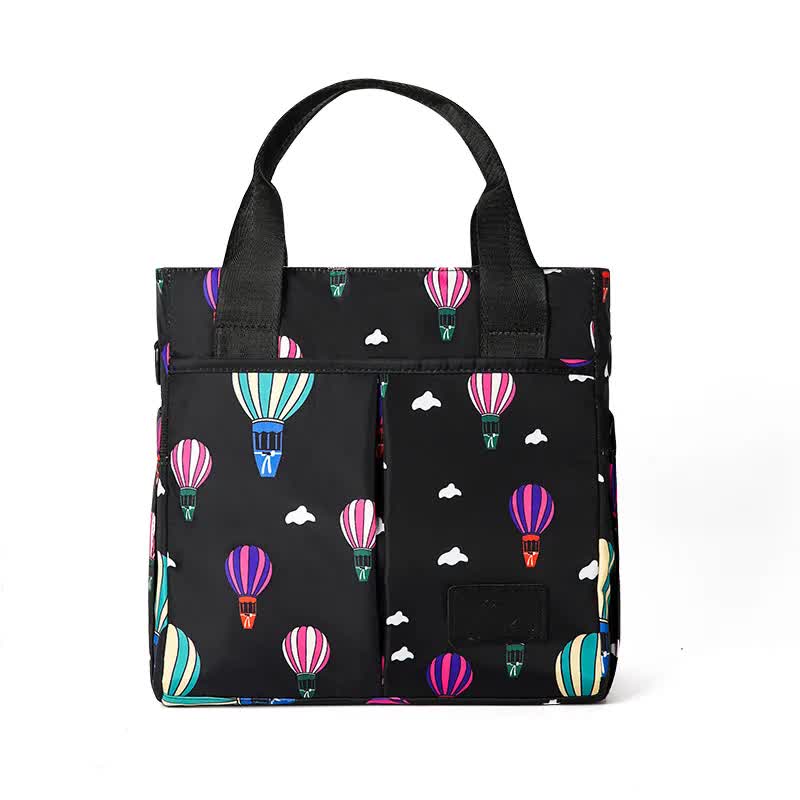 Black Versatile Nappy Bag Tote - Lightweight Diaper Bag with Insulated Pocket & Crossbody Strap