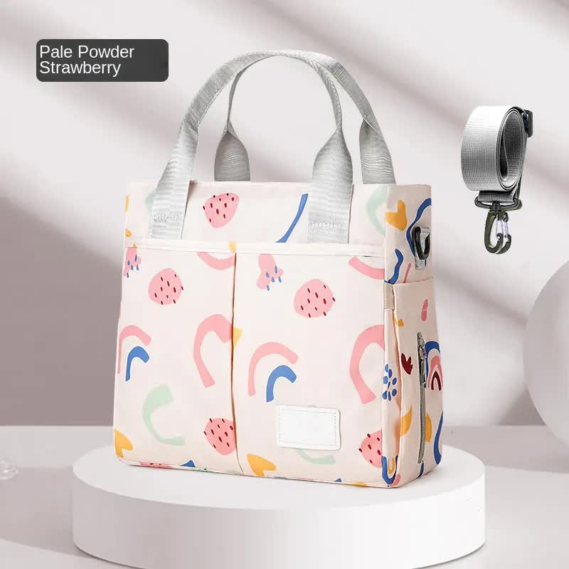 Pink Versatile Nappy Bag Tote - Lightweight Diaper Bag with Insulated Pocket & Crossbody Strap