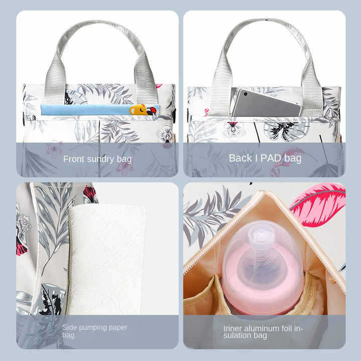 Pink Versatile Nappy Bag Tote - Lightweight Diaper Bag with Insulated Pocket & Crossbody Strap