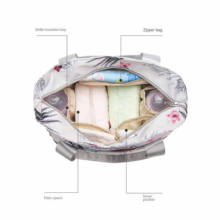 Grey Versatile Nappy Bag Tote - Lightweight Diaper Bag with Insulated Pocket & Crossbody Strap