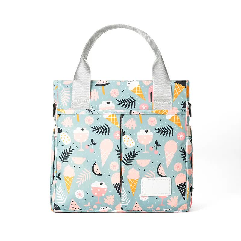 Green Versatile Nappy Bag Tote - Lightweight Diaper Bag with Insulated Pocket & Crossbody Strap