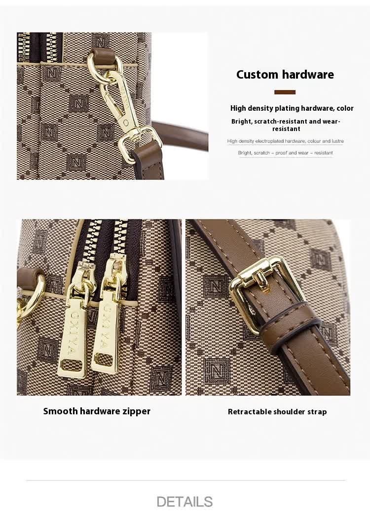 Brown and Black Chic Checkered Mini Crossbody Phone Purse - PU Leather Vertical Shoulder Bag with Headphone Port