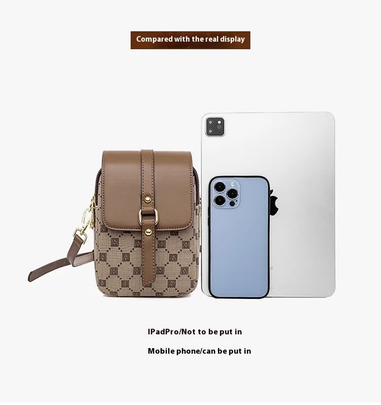 Brown and Black Chic Diamond Mini Crossbody Phone Purse - PU Leather Vertical Shoulder Bag with Headphone Port