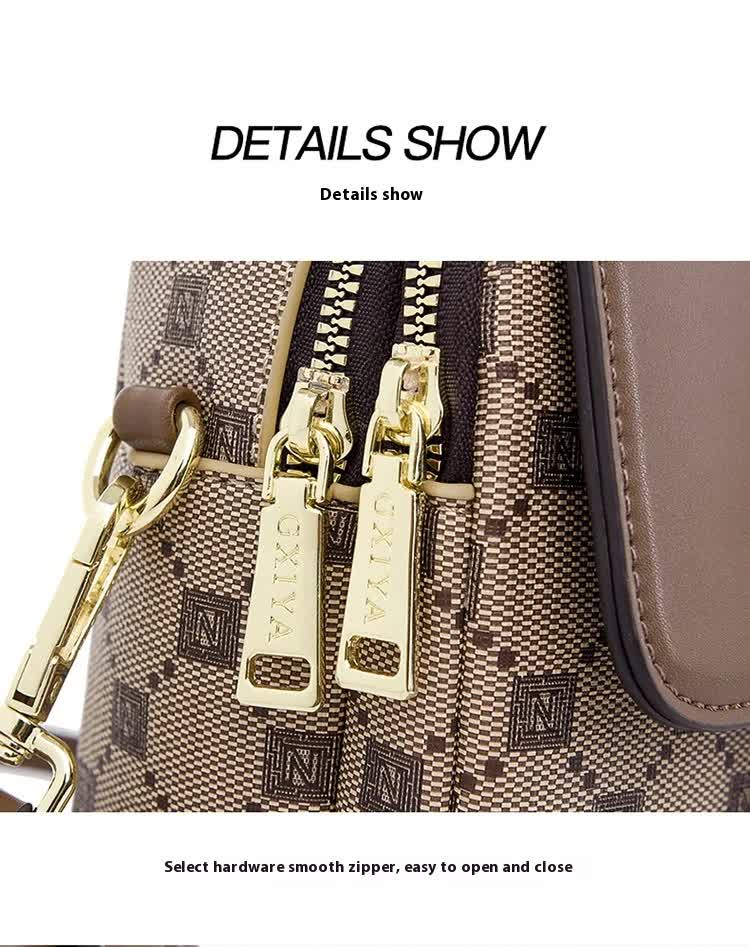 Brown and Black Chic Diamond Mini Crossbody Phone Purse - PU Leather Vertical Shoulder Bag with Headphone Port