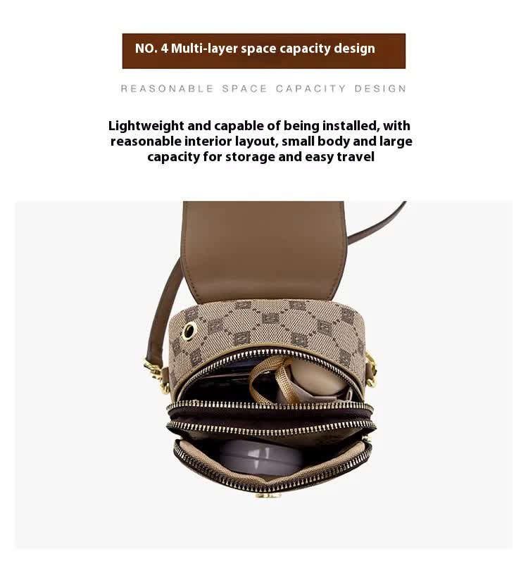 Brown Chic Round Mini Crossbody Phone Purse - PU Leather Vertical Shoulder Bag with Headphone Port