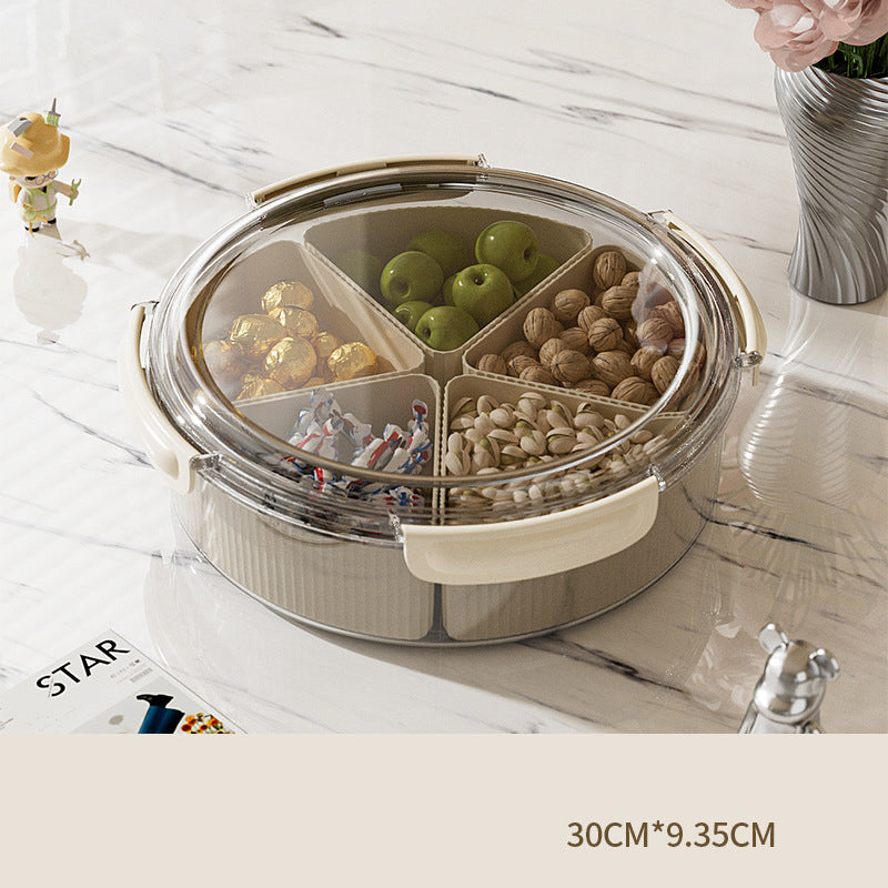 Grey And Beige Snap Button Elegant Compartment Serving Tray with Lid - Versatile Snack, Fruit & Candy Box