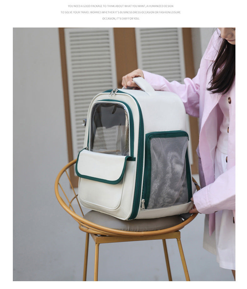 Beige And Yellow Spacious Pet Carrier Backpack with Clear Window - Comfortable Travel Bag for Cats & Small Dogs