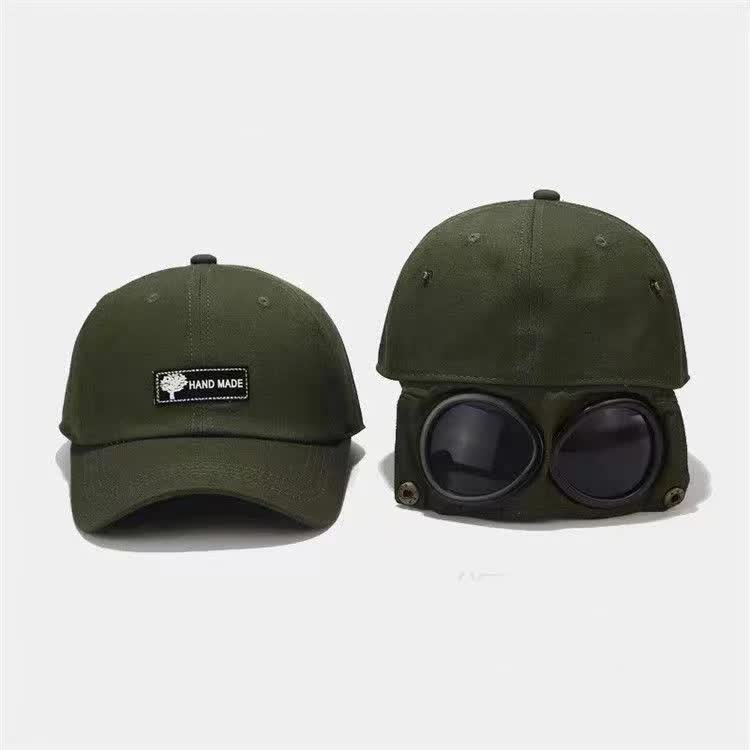 Black Stylish Aviator Goggle Baseball Cap - Unisex Outdoor Cotton Sun Hat