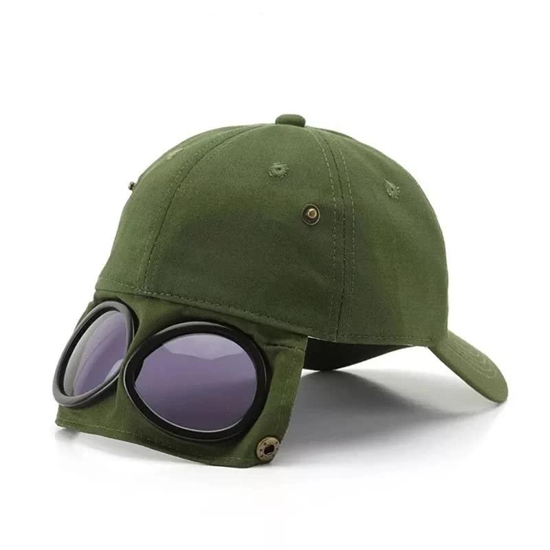 Black Stylish Aviator Goggle Baseball Cap - Unisex Outdoor Cotton Sun Hat