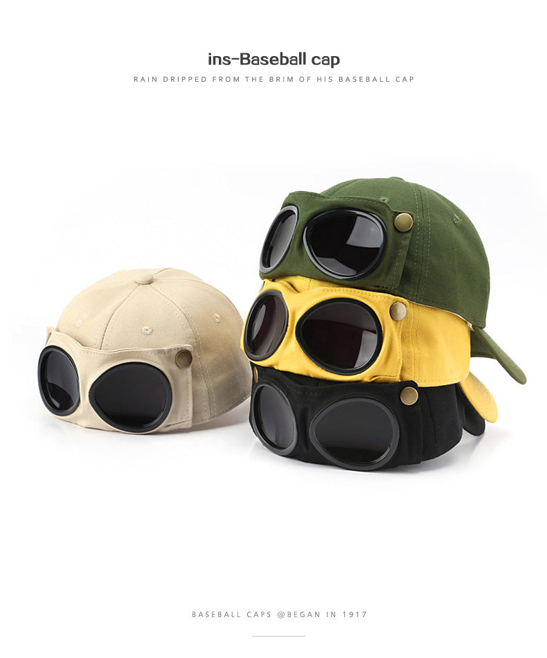 Yellow Stylish Aviator Goggle Baseball Cap - Unisex Outdoor Cotton Sun Hat