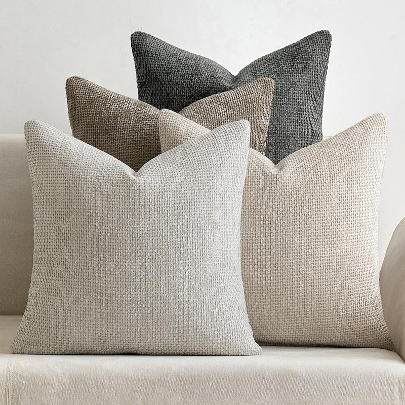 Yellow Plush Chenille Cushion Covers Set of 2 - Soft Textured Decorative Throw Pillow Cases for Sofa Couch, 45x45cm