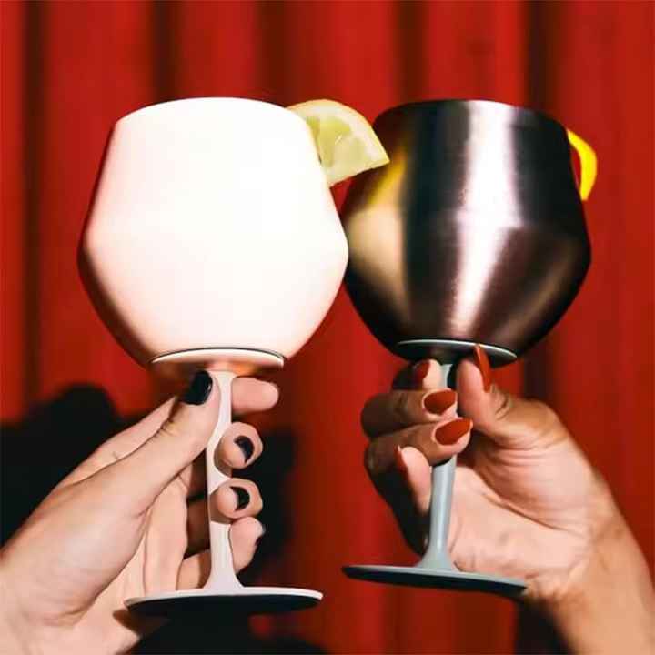 2 Pcs Blue Detachable Stainless Steel Wine Glass - 14oz (420ml) Portable Stemmed Goblet for Outdoors & Travel