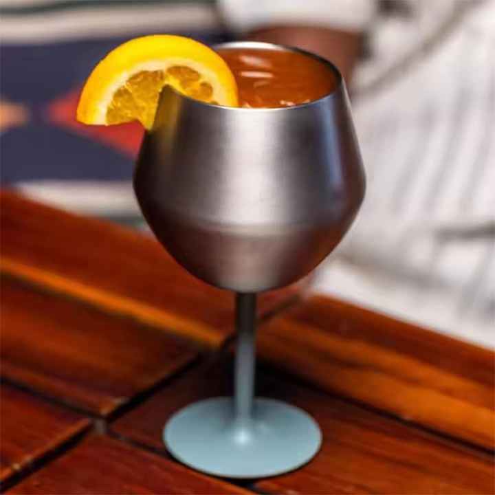 2 Pcs Blue Detachable Stainless Steel Wine Glass - 14oz (420ml) Portable Stemmed Goblet for Outdoors & Travel