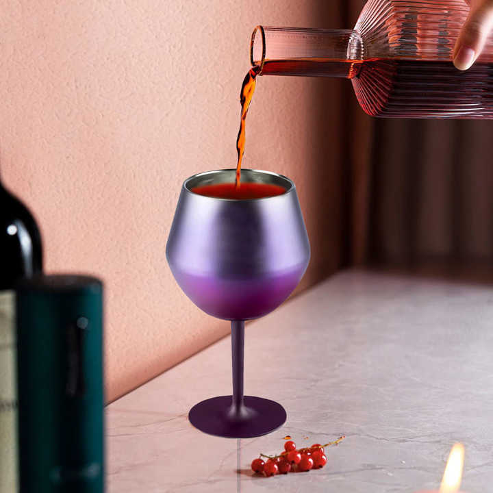 2 Pcs Blue Detachable Stainless Steel Wine Glass - 14oz (420ml) Portable Stemmed Goblet for Outdoors & Travel