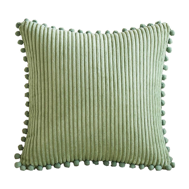 Orange Soft Corduroy Cushion Cover Set (1 Square + 1 Rectangular) with Pom Pom Trim - Decorative Throw Pillow Cases for Sofa Couch
