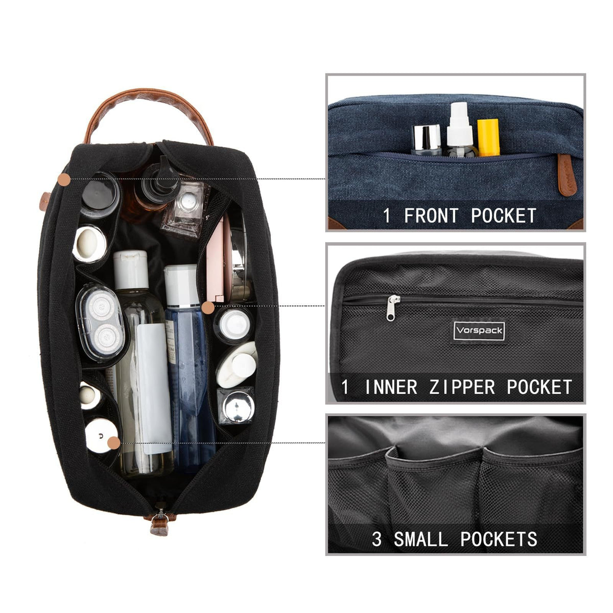 Grey And Brown Men's Canvas Toiletry Bag - Large Capacity Water-Resistant Travel Organizer Dopp Kit with Handle