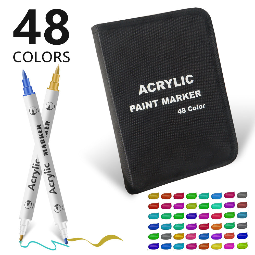 Colorful 48 Colors Dual Tip Acrylic Paint Marker Pens Set - Professional Art Markers with Carry Case for Artists, Crafts, Rock Painting