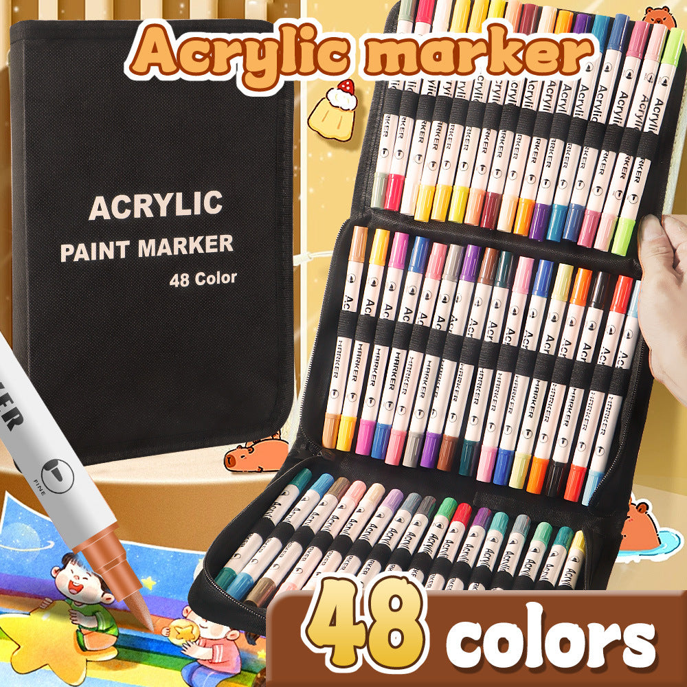 Colorful 48 Colors Dual Tip Acrylic Paint Marker Pens Set - Professional Art Markers with Carry Case for Artists, Crafts, Rock Painting