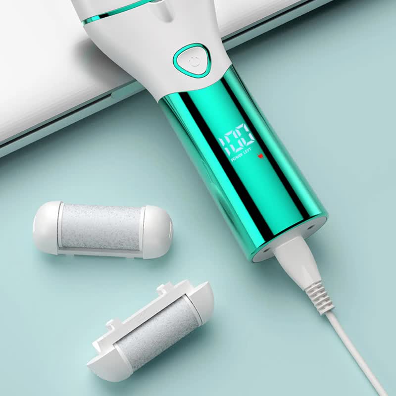 Green And White Rechargeable Electric Foot File Callus Remover Kit - 10pc Pedicure Set with LED Display for Smooth Feet