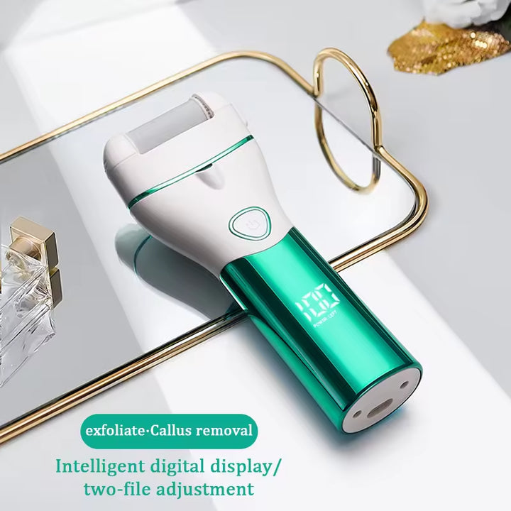 Gold And White Rechargeable Electric Foot File Callus Remover Kit - 10pc Pedicure Set with LED Display for Smooth Feet