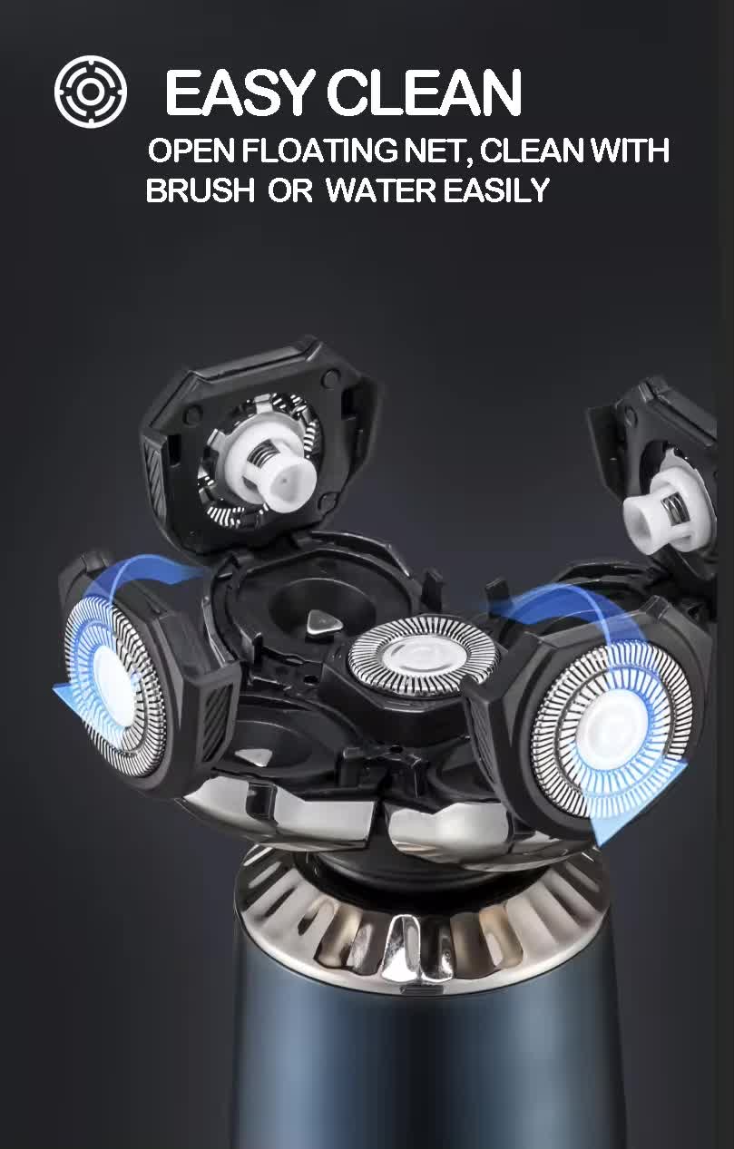 Dark Blue Men's 5-Head Electric Rotary Shaver - Waterproof Wet/Dry USB Rechargeable Razor for Face & Bald Head Shaving