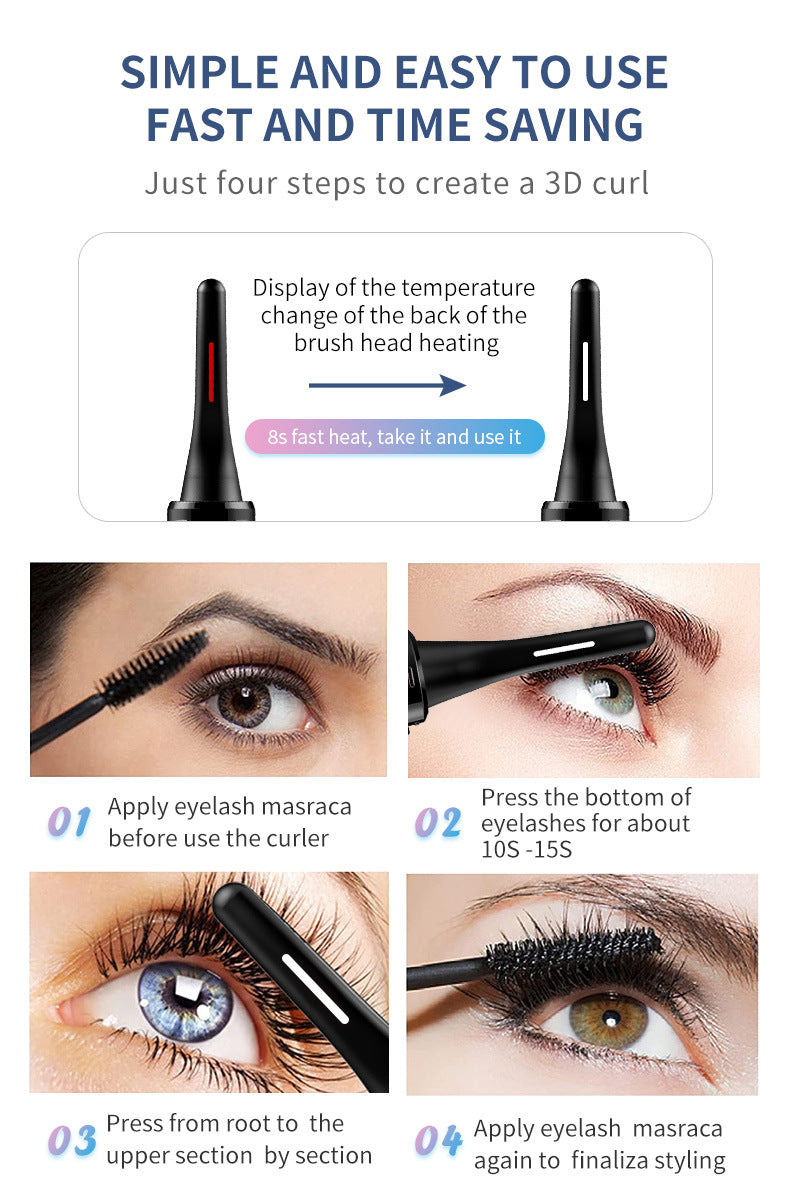 White And Brown Pen-Style Electric Heated Eyelash Curler - 4 Temps, LED Display, USB-C Fast Charge, Anti-Scald Comb