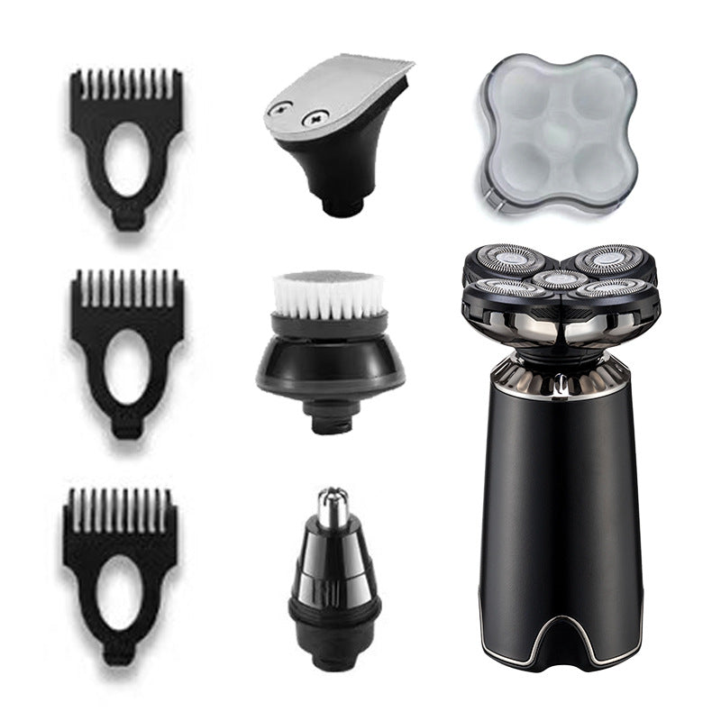 Black Ultimate 5-in-1 Men's Electric Shaver & Grooming Kit - Wet/Dry Rotary Razor with Nose Trimmer, Precision Trimmer & Facial Cleansing Brush