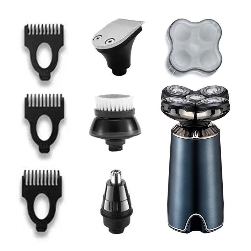 Dark Blue Ultimate 5-in-1 Men's Electric Shaver & Grooming Kit - Wet/Dry Rotary Razor with Nose Trimmer, Precision Trimmer & Facial Cleansing Brush