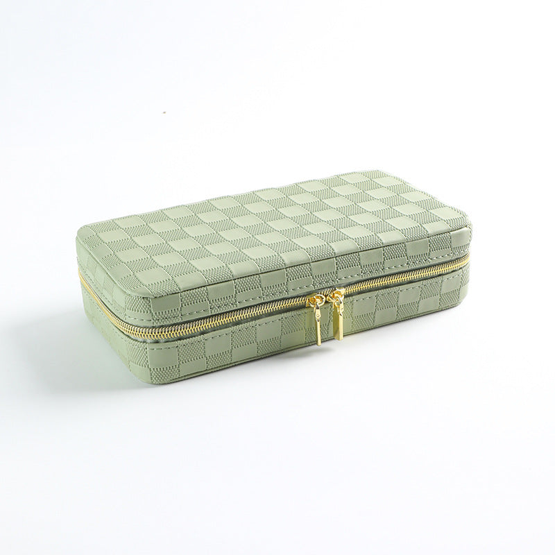 Green Stylish PU Leather Travel Jewellery Box - Compact Organizer for Rings, Earrings, Necklaces with Mirror