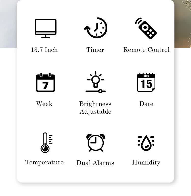 Black Background With White Light Sleek Large LED Digital Wall & Desk Clock - Remote Control, Temperature, Humidity, Dual Alarms, Calendar