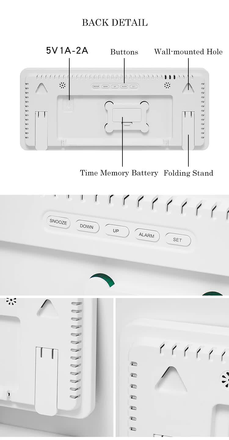 Black Background With Green and White Light Sleek Large LED Digital Wall & Desk Clock - Remote Control, Temperature, Humidity, Dual Alarms, Calendar