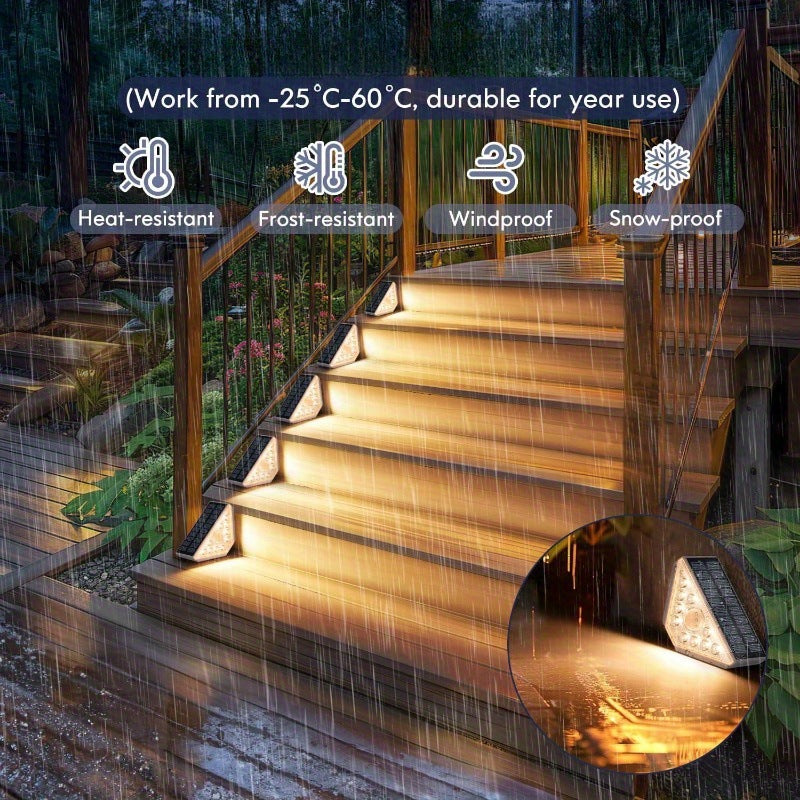 4 Pcs White Bright 14-LED Solar Powered Step Lights - Automatic Outdoor Waterproof Illumination for Stairs, Deck, Pathway & Garden (Warm White)