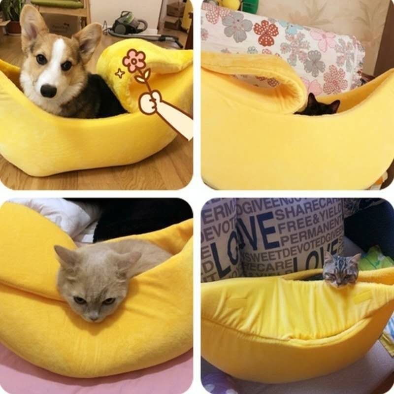 Green Cozy Banana Peel Pet Bed - Plush & Warm Cave House for Cats & Small Dogs (Large)
