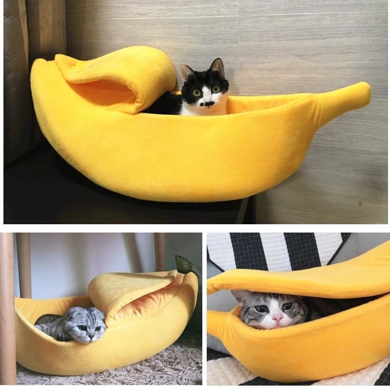 Pink Cozy Banana Peel Pet Bed - Plush & Warm Cave House for Cats & Small Dogs (Medium)