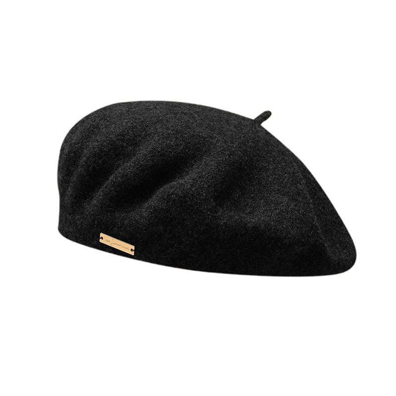 Black Elegant Wool Beret - Classic Warm Thick British Style Hat for Autumn & Winter