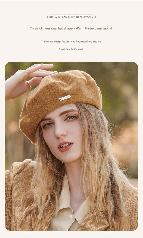 White Elegant Wool Beret - Classic Warm Thick British Style Hat for Autumn & Winter