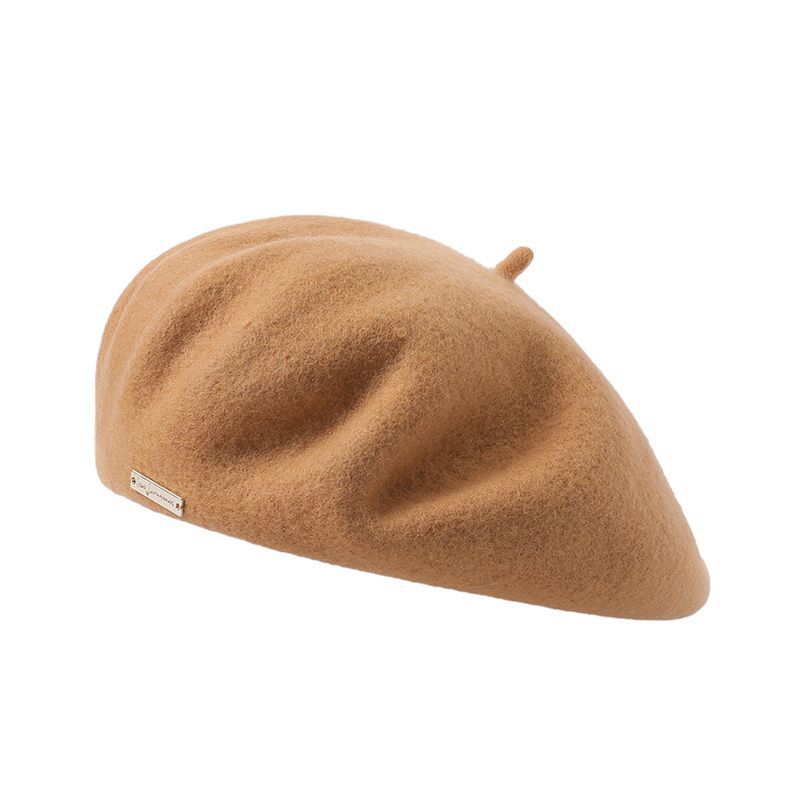 Khaki Elegant Wool Beret - Classic Warm Thick British Style Hat for Autumn & Winter