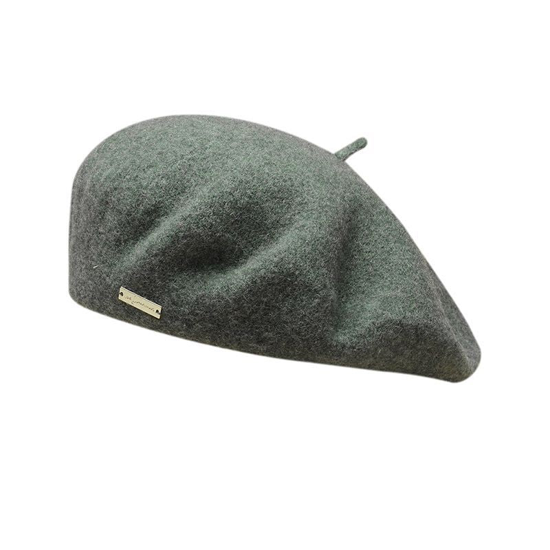 Dark Green Elegant Wool Beret - Classic Warm Thick British Style Hat for Autumn & Winter