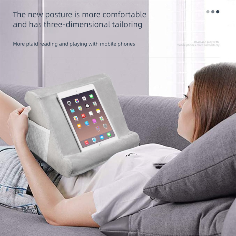 Black Soft Multi-Angle Tablet Pillow Stand - Comfy Reading & Viewing Holder for iPads, Books, eReaders