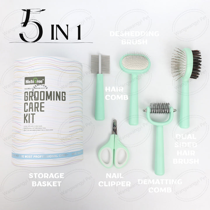 Blue Complete 5-in-1 Pet Grooming Care Kit - Professional Deshedding Brushes, Combs & Nail Clippers Set for Dogs & Cats