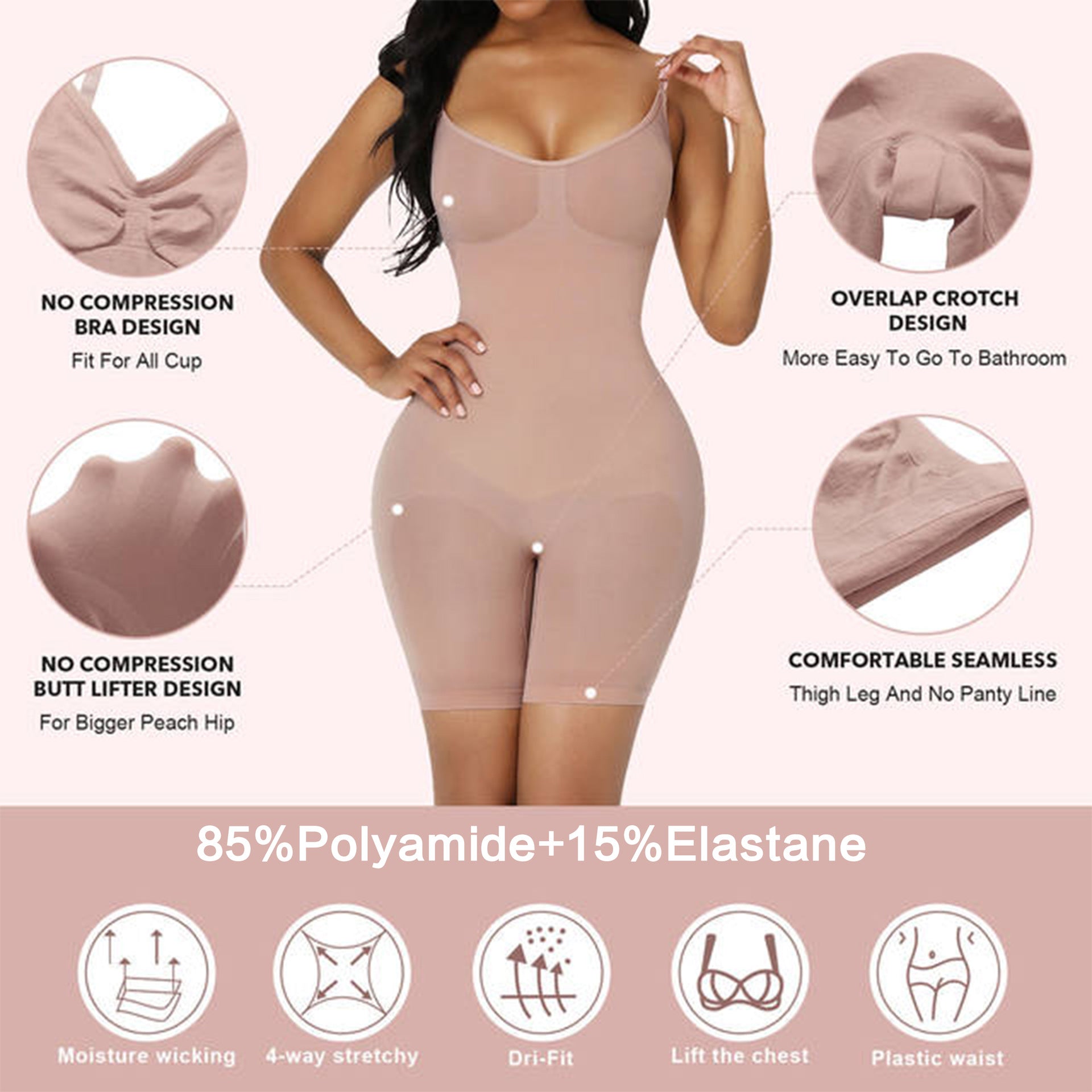 Size L Skin Color Seamless Full Body Shaper for Women - Tummy Control, Butt Lifter & Thigh Slimmer Bodysuit